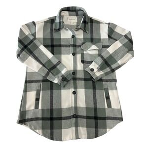 Ecothreads Women's Plaid Shirt Jacket Green Black White Size Medium